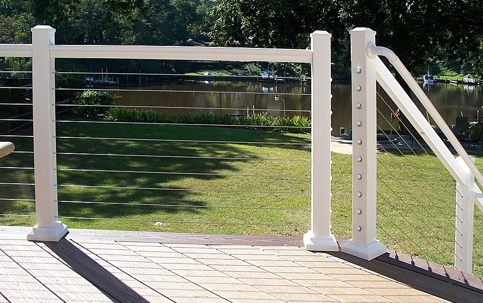 Cable Deck Railing with white aluminum rail