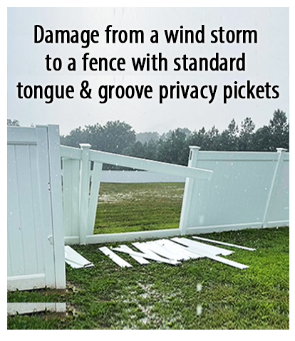 Damage from windstorm to standard vinyl fences