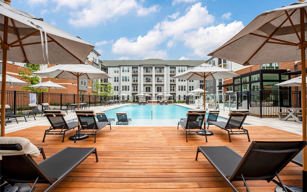 Pool Decking at either end of the pool in the courtyard at the Monarch at Waugh Chapel MD