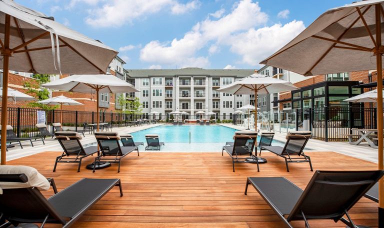 Pool Decking at either end of the pool in the courtyard at the Monarch at Waugh Chapel MD