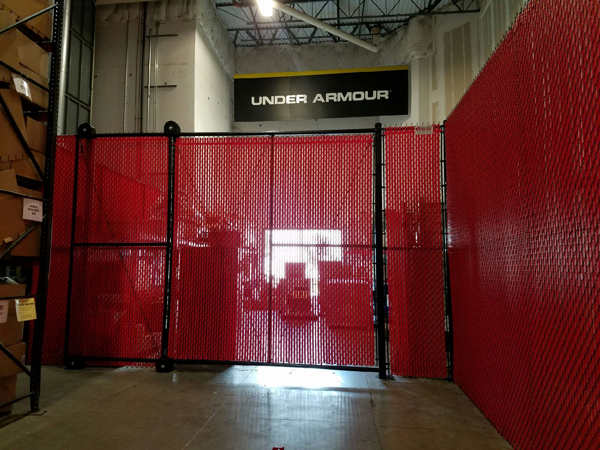 Commercial Chain Link Fencing Warehouse Chain Link with Red Slats Fencing for Under Armour