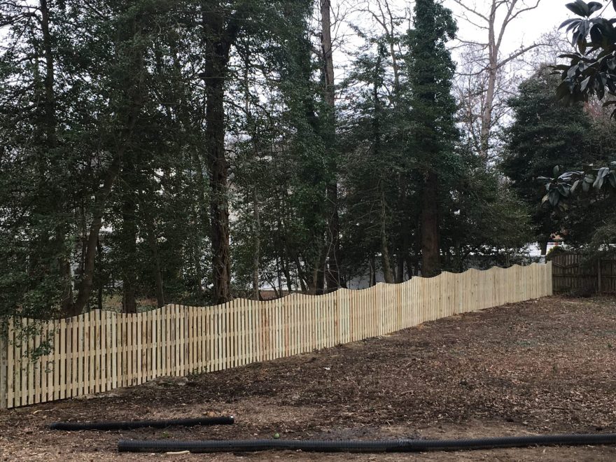 5_ high Pressure Treated Wood Spaced Board Fence with Dips