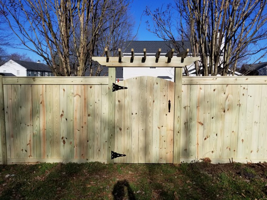 6 foot high Pressure Treated Privacy Fence with Fascia Board and Gate Trellis