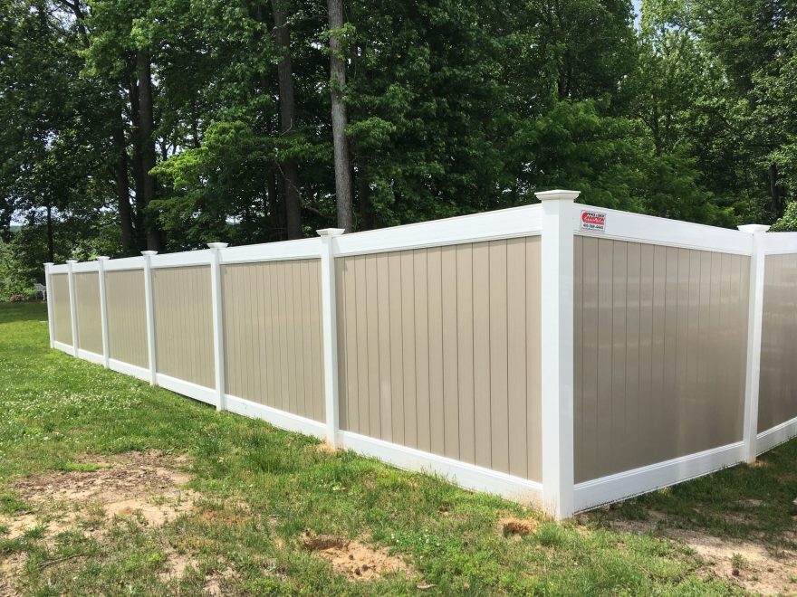 6 foot tall Two Tone Vinyl Privacy Fence with White and Khaki Vinyl