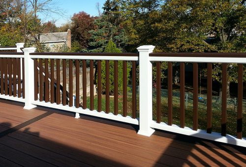 9-Trex Composite Posts in white with cocktail rail and vintage lantern square balusters