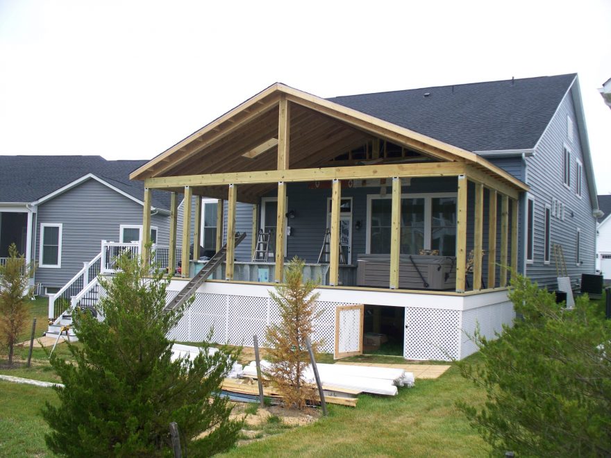 Here is a photo of the screened porch during the building process