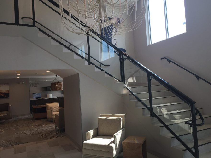 Interior Stair and Balcony Glass Panel Aluminum Railing at the Fairfield in Ocean City, MD