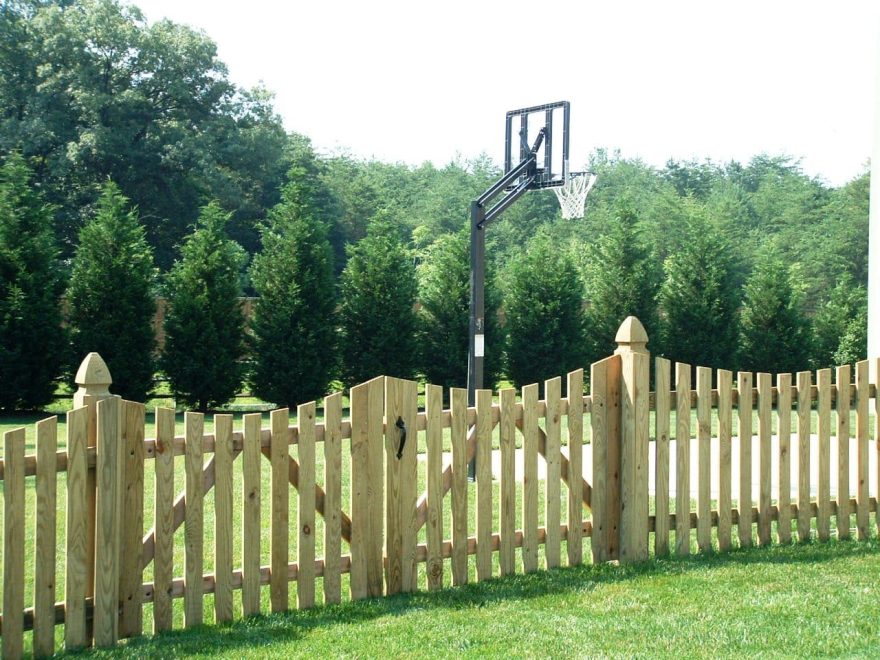 Spaced Picket Concave Dip Fence and Double Gate with French Gothic Posts