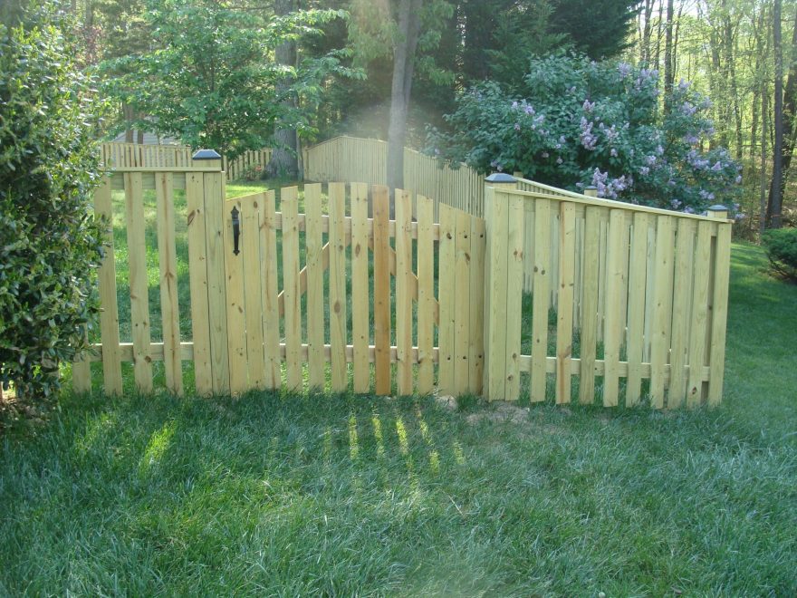 Square Top Spaced Picket Fence with Arched Gate 3