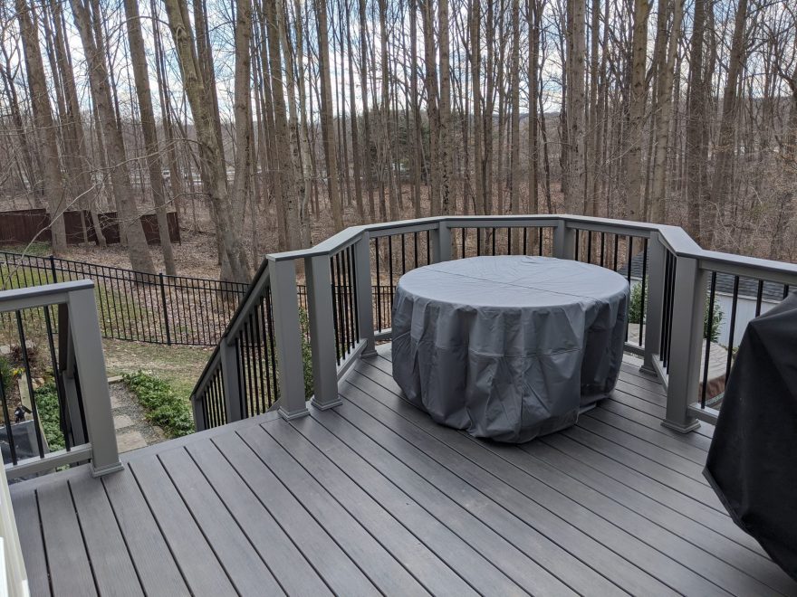 Trex Transcends Gravel Path Composite Railing Black Aluminum Balusters And Timbertech Espresso Cap Board