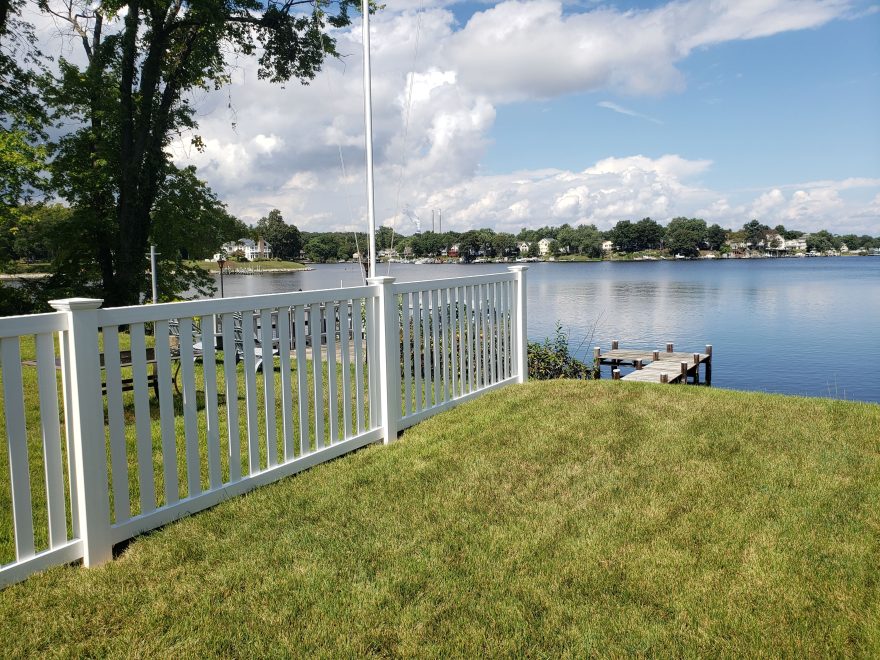 White vinyl pool code picket fence-min